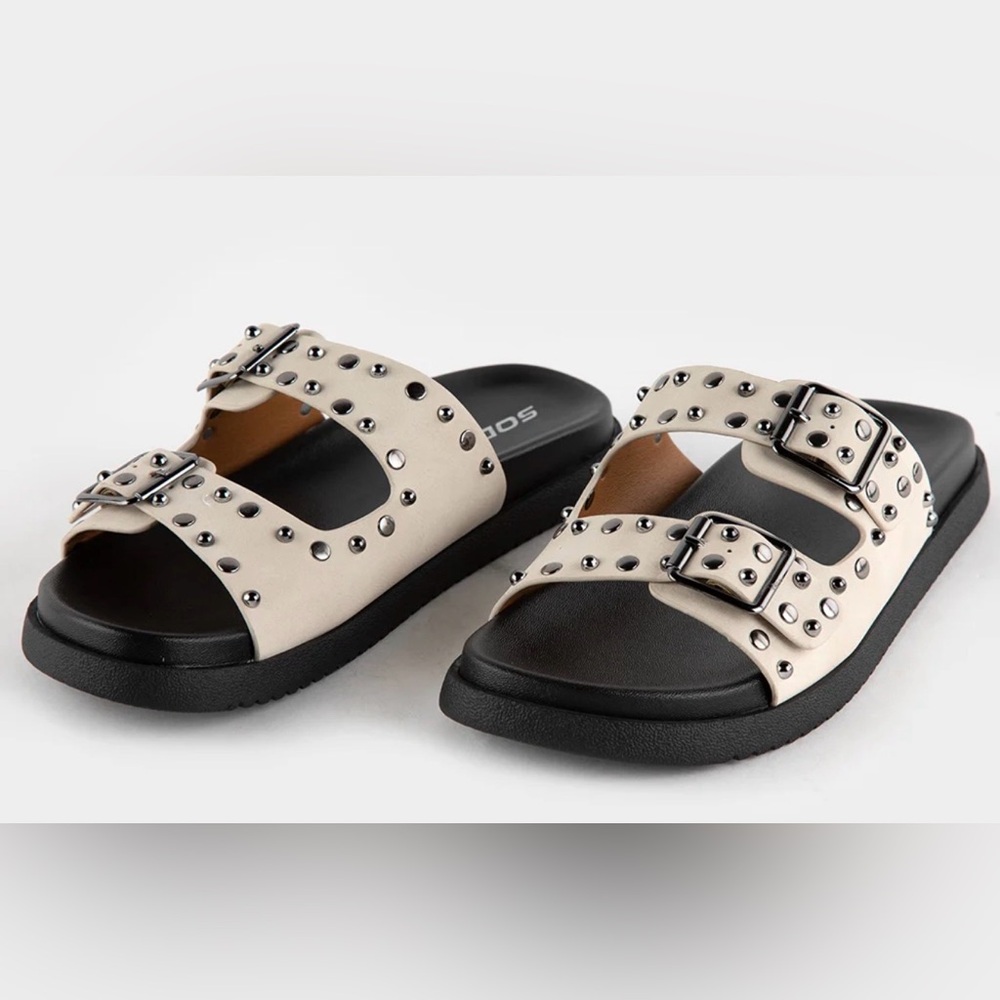 Soda Black and Cream Studded Sandals